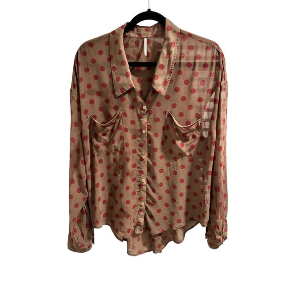 👗 2/$30 👗 Free People Sheer Polka Dot Button-Up Blouse Size S - Picture 1 of 6